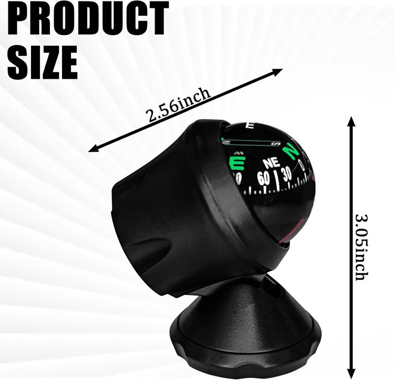 UZZH Compass for Car, Automotive Dashboard Accessories Car Compass Ball with Bottom Stick for Car Boat Jeep Off Road to Find Direction, Auto Compass Navigation Hiking Direction Pointing Guidance - Image 2